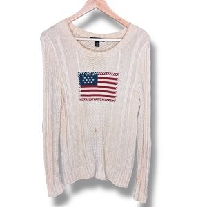 VTG Ralph Lauren Women’s American Flag Cream Jumper Cable Knit Sweater USA